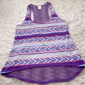 Mossimo, High/Low tribal printed tank with crochet back, size L
